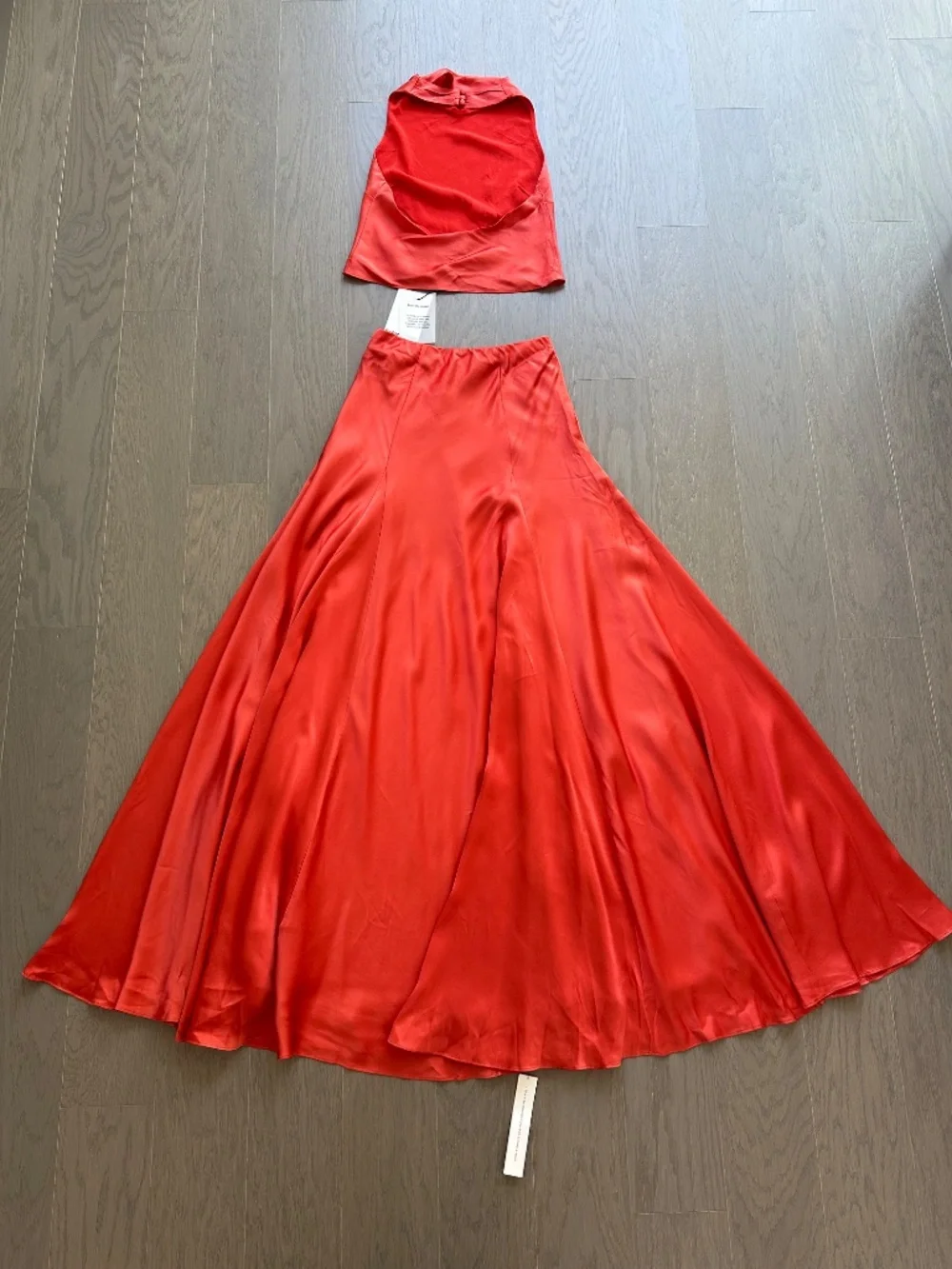 Reformation SERA Two Piece Silk Maxi Skirt Set Red Coral Orange Sz 0 - With Tags - Picture 3 of 12